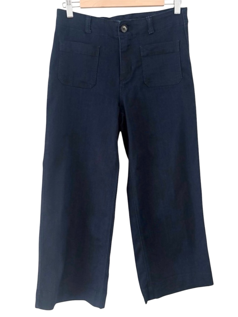 1822 Denim dark navy blue crop wide leg pants front patch pockets size 8